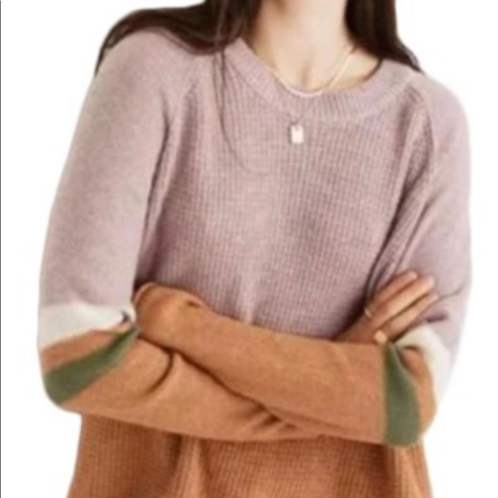 MADEWELL ROLL TRIM WAFFLE COTTON MERINO SWEATER SIZE S